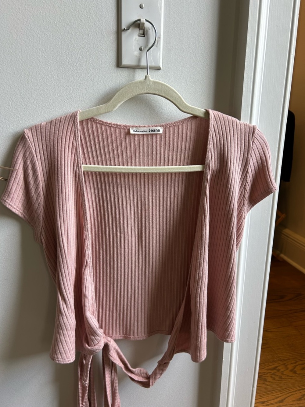 Reformation Ribbed Tie up-Front Crop Top - Dusty Rose